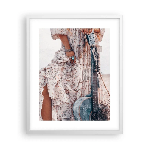 Plakat i hvid ramme - Børn blomster på vej - 40x50 cm