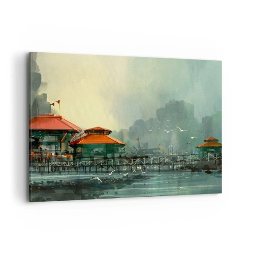 Lærredstryk - Billede på lærred - En regnvejrsdag på havnen - 100x70 cm