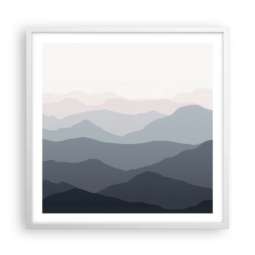 Plakat i hvid ramme - Bølger af bjerge - 60x60 cm