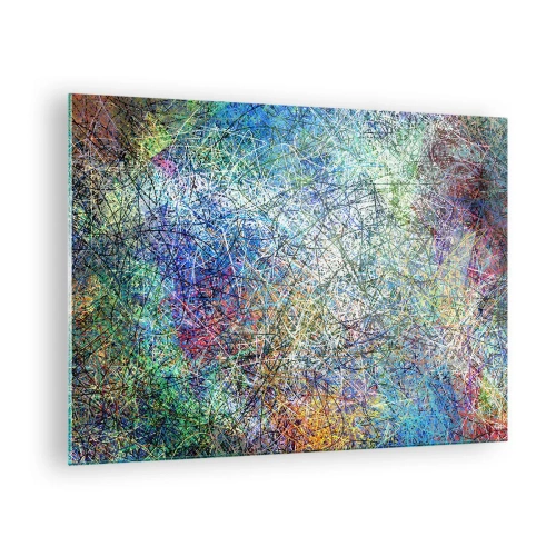 Billede på glas - Farverig abstraktion med dynamiske linjer - 70x50cm - Så enkelt er det ikke - Moderne vægdekoration til stue og soveværelse ARTTOR