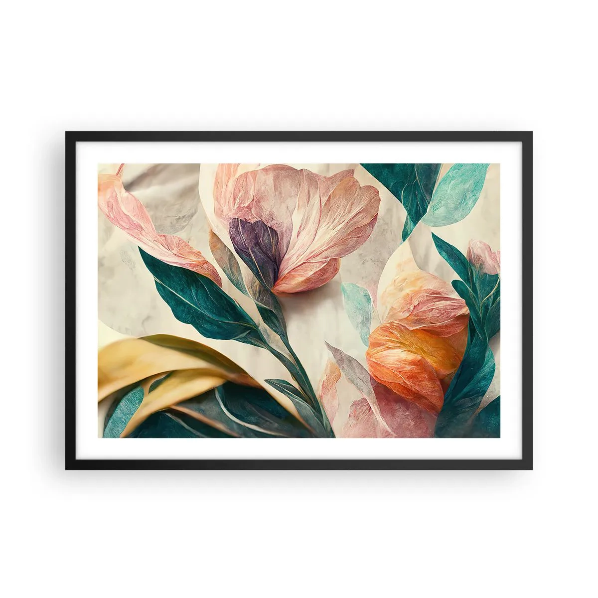 Plakat i sort ramme - Blomster på de sydlige øer - 70x50 cm