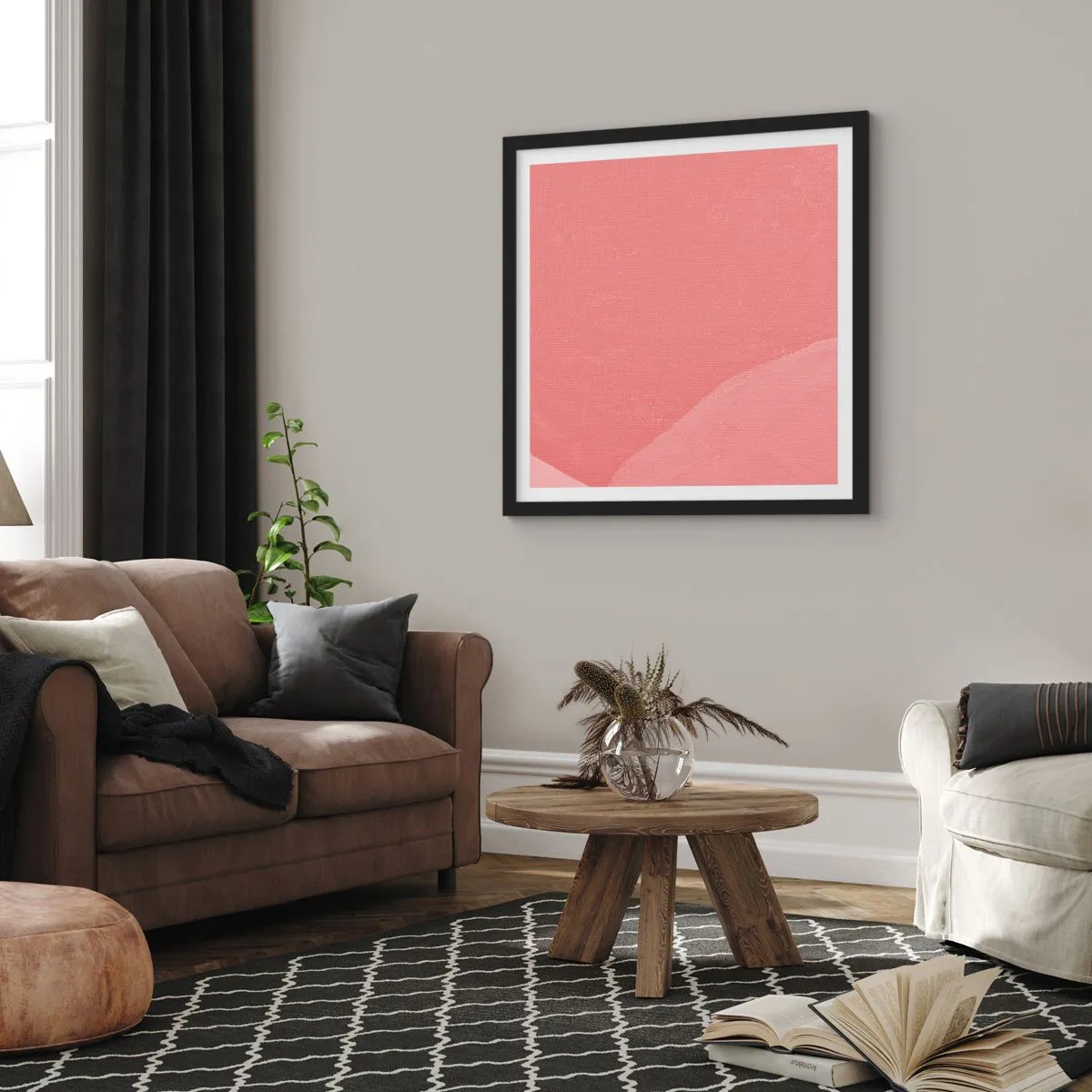 Plakat i sort ramme - Organisk komposition i pink - 30x30 cm