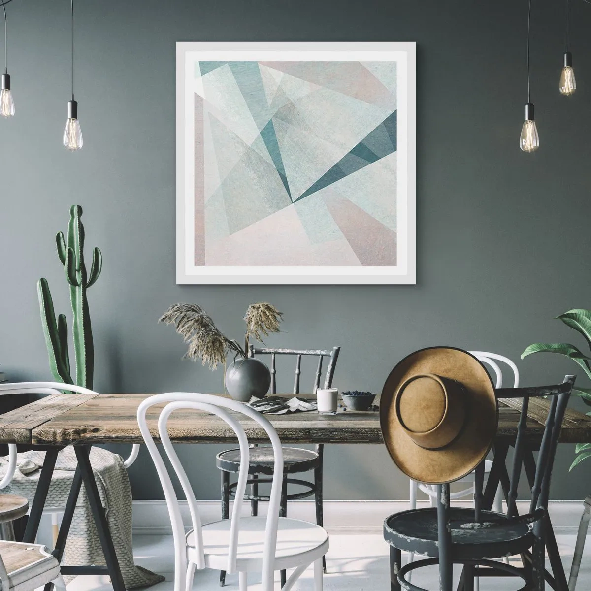 Plakat i hvid ramme - Rolig og alligevel dynamisk - 30x30 cm