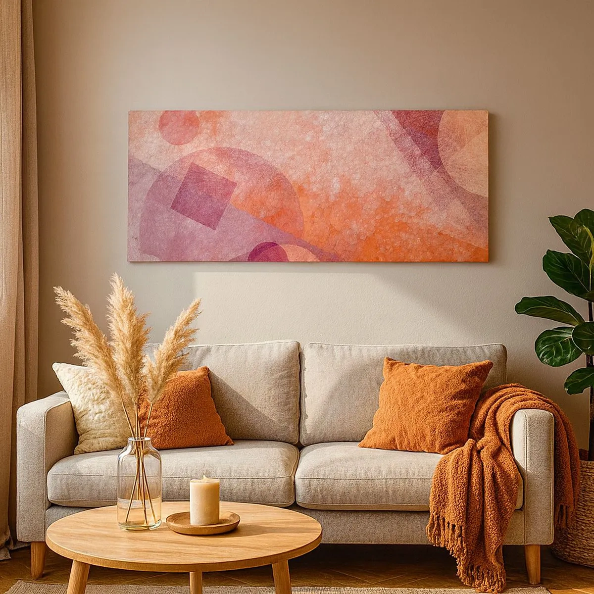 Lærredstryk - Billede på lærred - Geometriske transformationer i pink - 100x40 cm