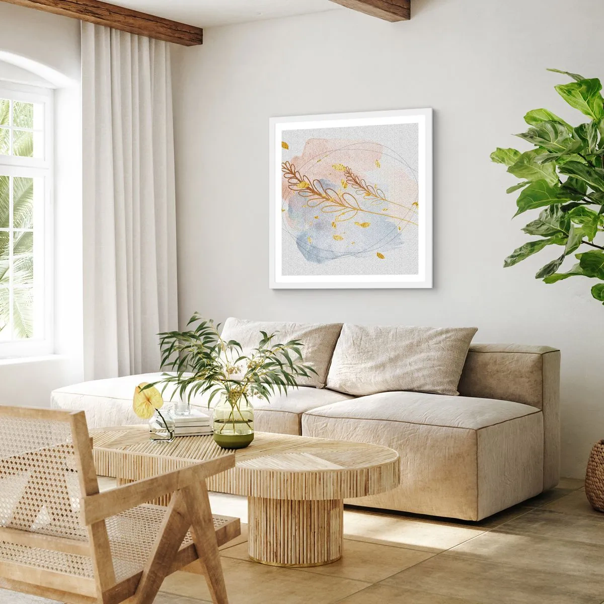 Plakat i hvid ramme - En gylden eksplosion - 40x40 cm