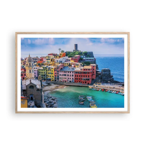 Plakat i ramme af lyst egetræ - Middelhavets magiske by - 100x70 cm