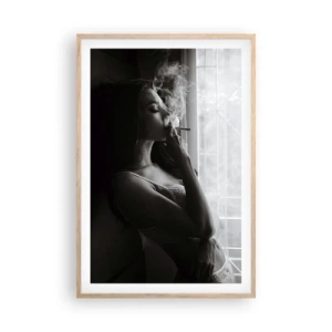 Plakat i ramme af lyst egetræ - Et sensuelt øjeblik - 61x91 cm