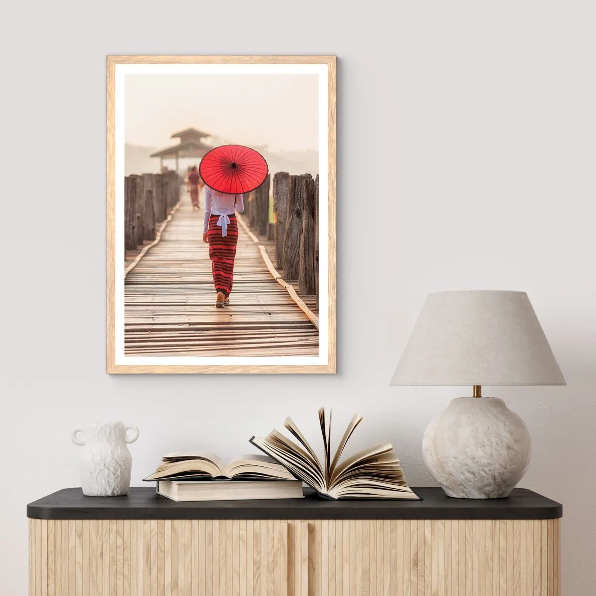 Plakat i ramme af lyst egetræ - På den gamle bro - 50x70 cm