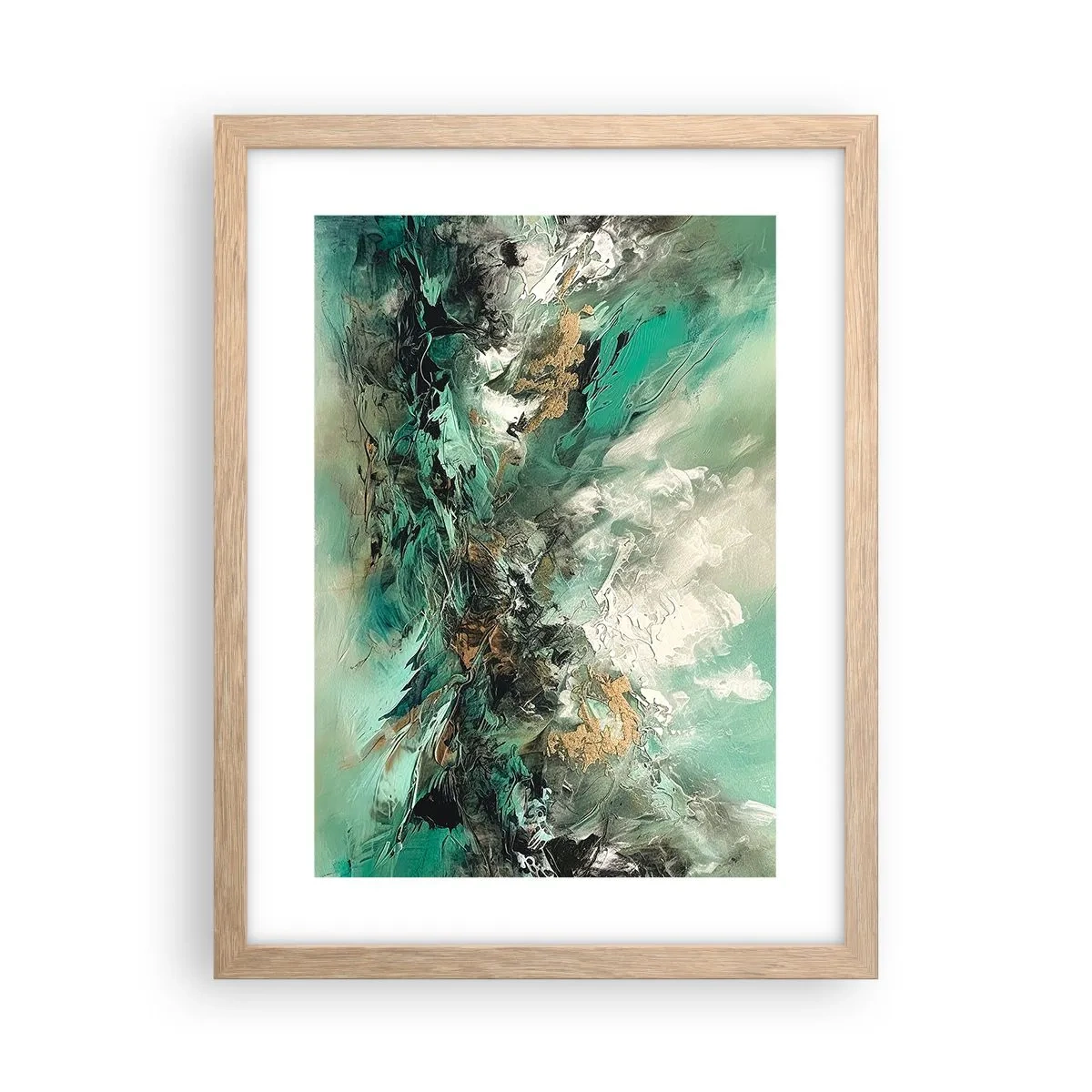 Plakat i ramme af lyst egetræ - Smaragdsort byld - 30x40 cm