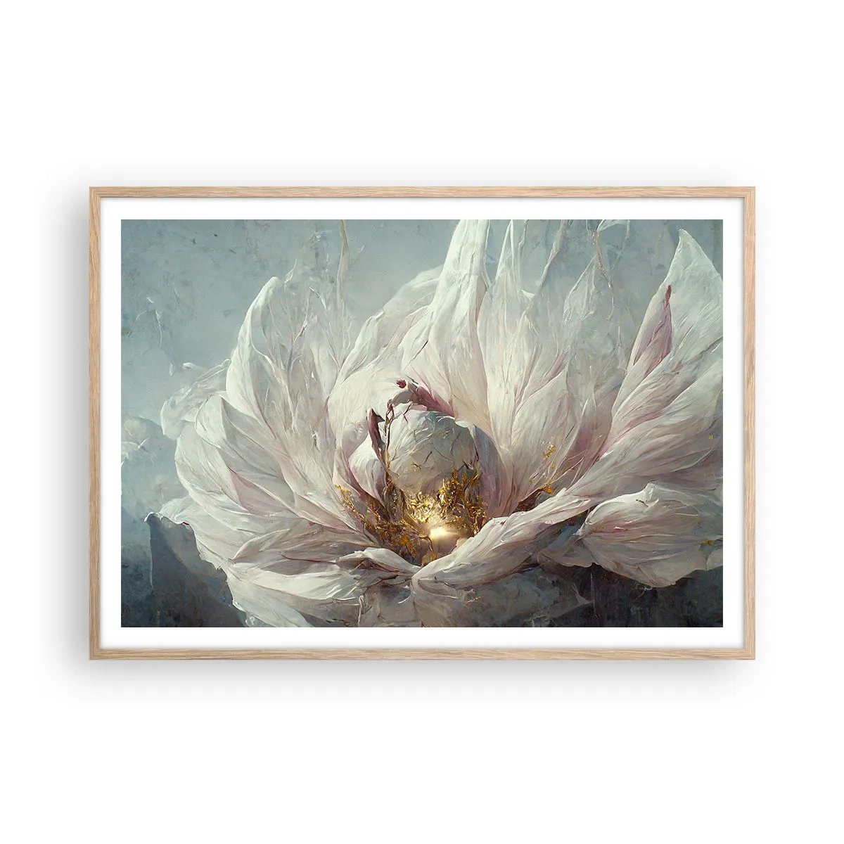 Plakat i ramme af lyst egetræ - Blomstrer en gang om hundrede år - 100x70 cm