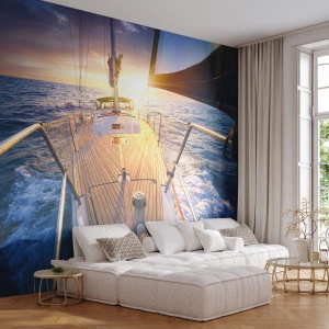 Fototapet Selvklæbende Deluxe Sticker - Løber på bølgerne - Sejlbåd, Hav, sejlads - 100x70 cm