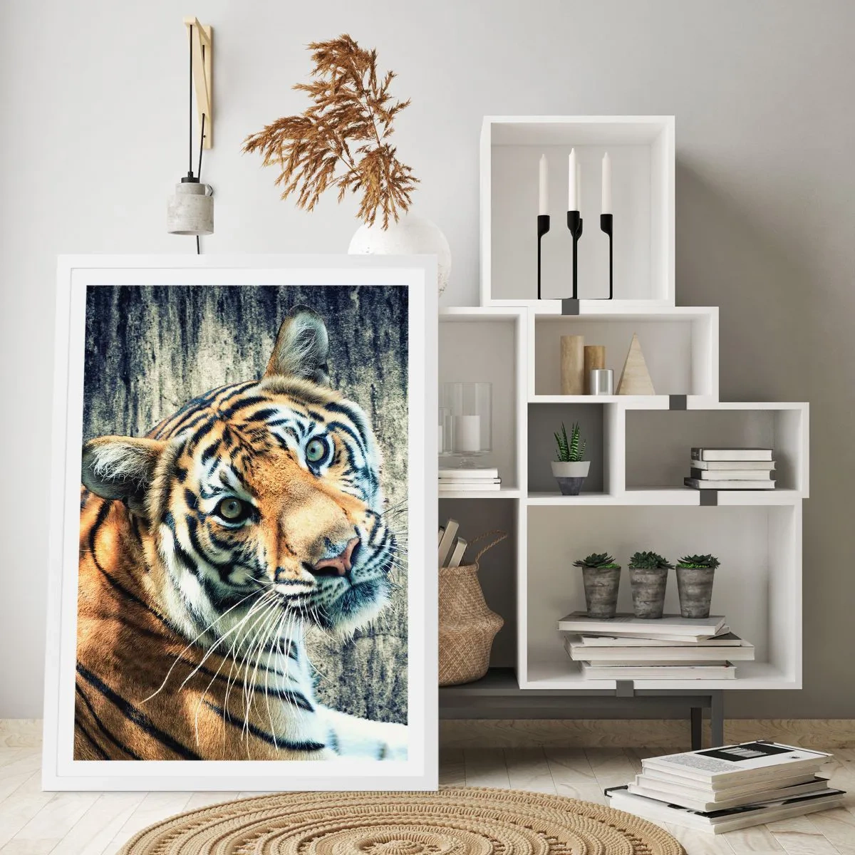 Plakat i hvid ramme - Portræt i lysstrømme - 70x100 cm