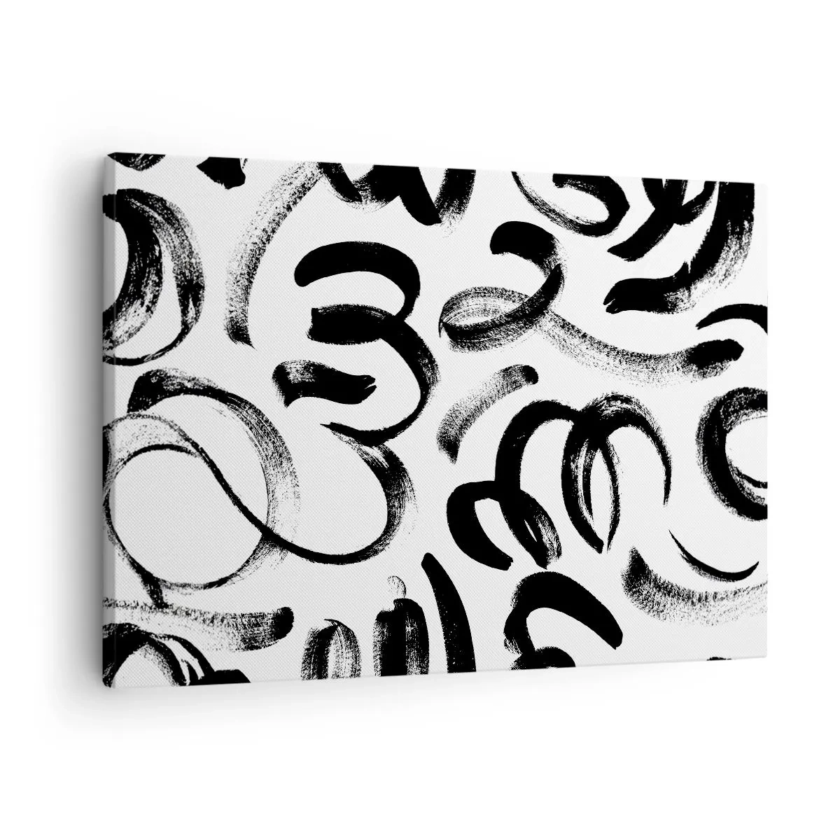 Lærredstryk - Billede på lærred - Sorte abstrakte penselstrøg på en hvid baggrund - 70x50cm - I sort og hvidt - Moderne vægdekoration til stue og soveværelse ARTTOR