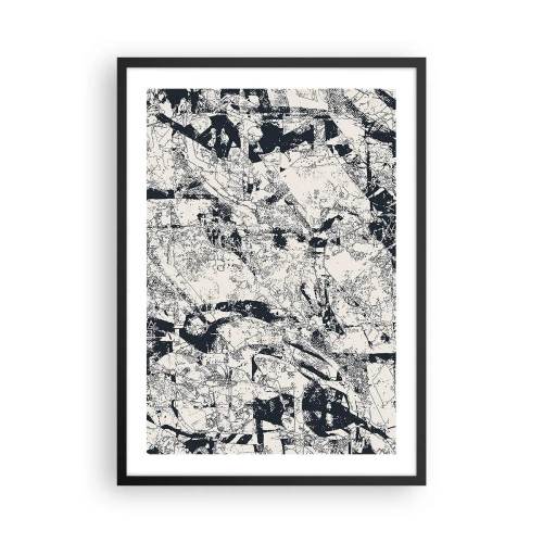 Plakat i sort ramme - Abstrakt sort-hvid tekstureret komposition - 50x70cm - Modsætningernes gennemtrængning - Moderne vægdekoration til stue og soveværelse ARTTOR