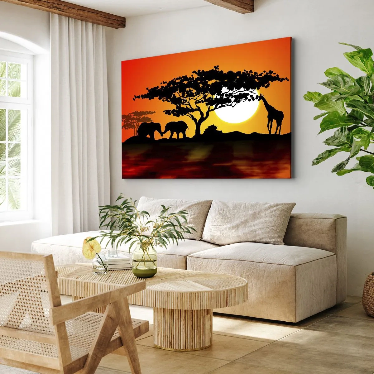 Lærredstryk - Billede på lærred - Møde på savannen - 100x70 cm