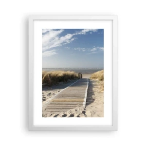 Plakat i hvid ramme - Bag klitten, i græssets summen - 30x40 cm