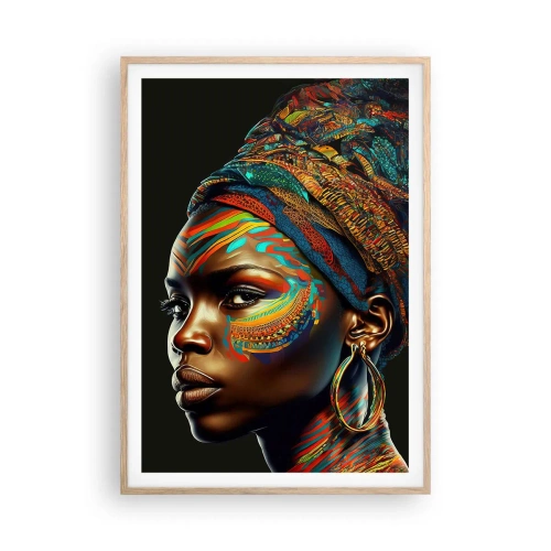 Plakat i ramme af lyst egetræ - Afrikansk dronning - 70x100 cm