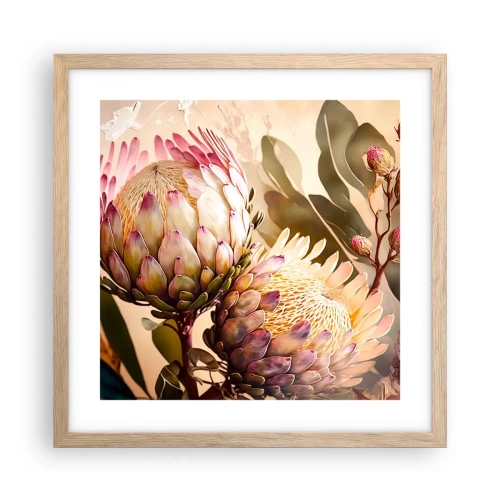 Plakat i ramme af lyst egetræ - Ømt omfavnet - 40x40 cm