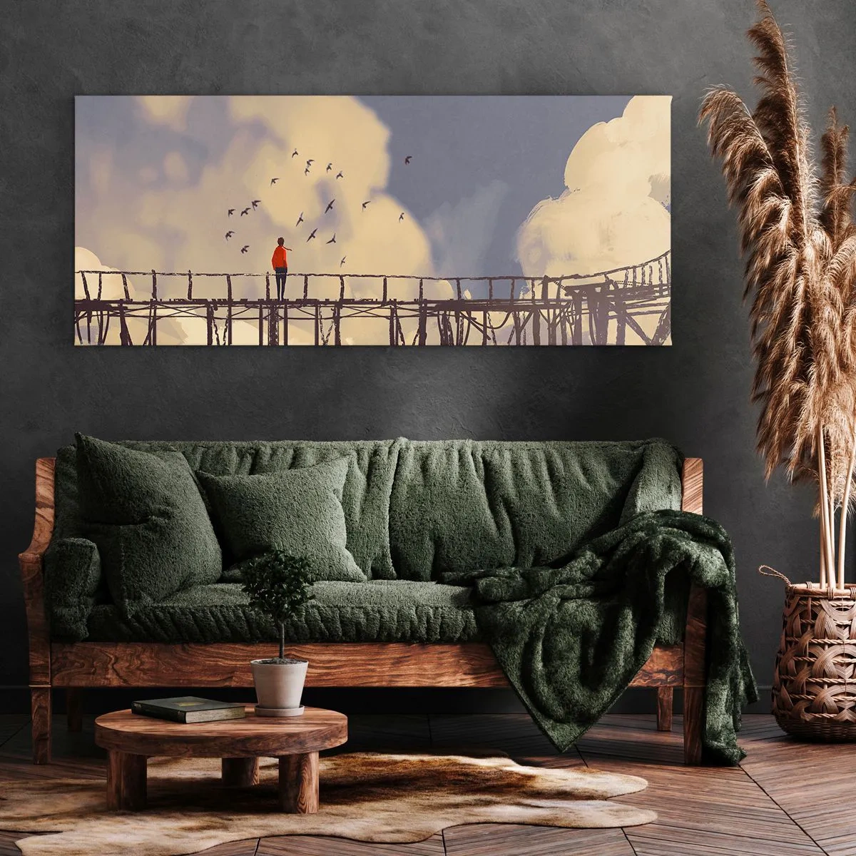 Lærredstryk - Billede på lærred - Blå længsel - 100x40 cm