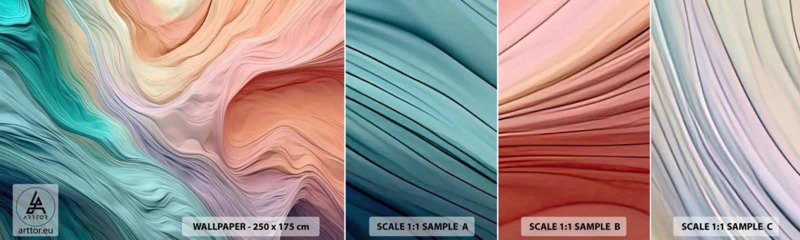 Fototapet Prøve Standard Eco - Regnbuebølge - Pastellfarver, Abstraktion, Struktur - 100x30 cm