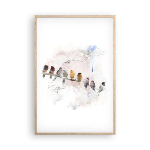 Plakat i ramme af lyst egetræ - Møde med vinger - 61x91 cm