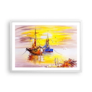 Plakat i hvid ramme - Et velfortjent hvil i havnen - 70x50 cm