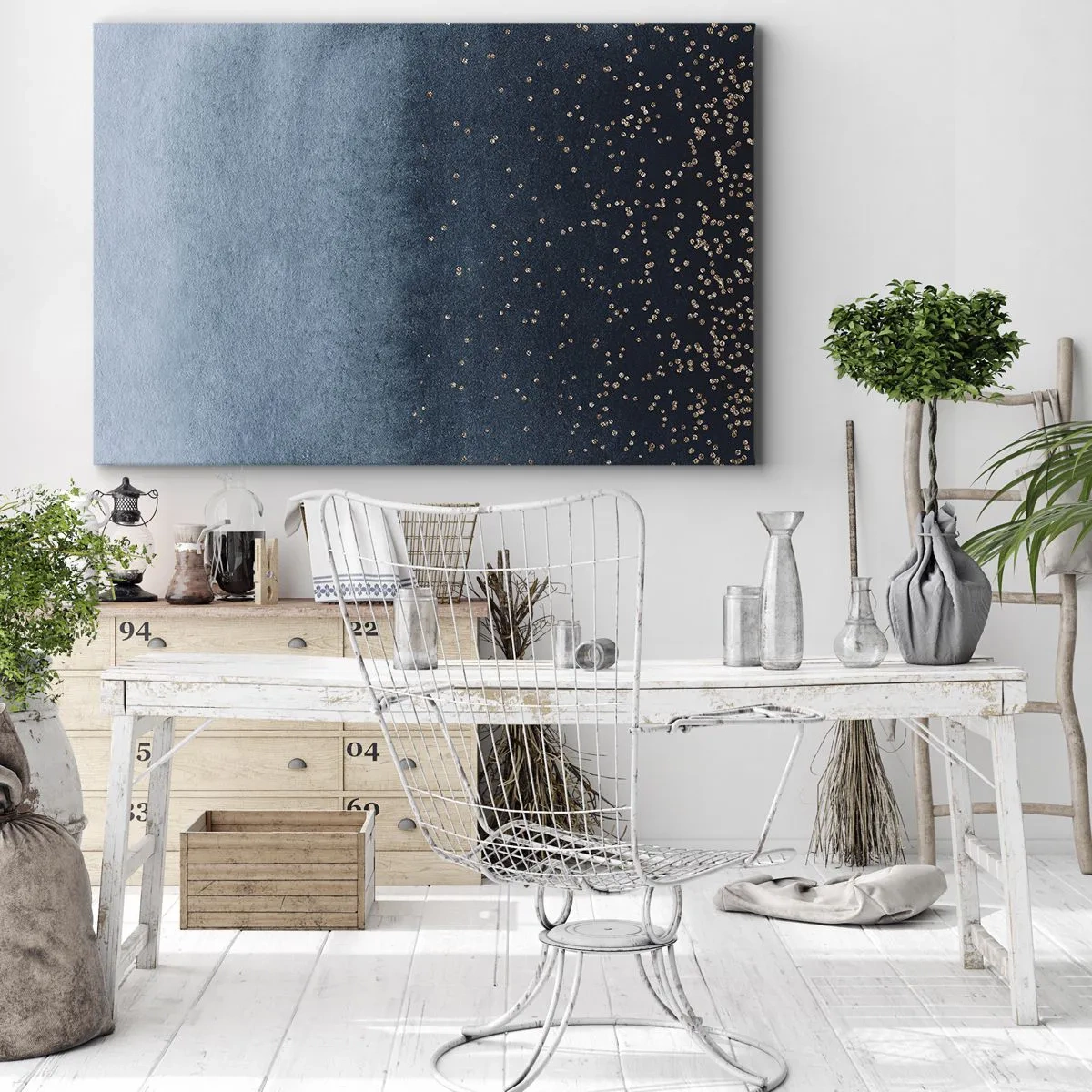 Lærredstryk - Billede på lærred - Sammensætning - blå faser - 70x50 cm