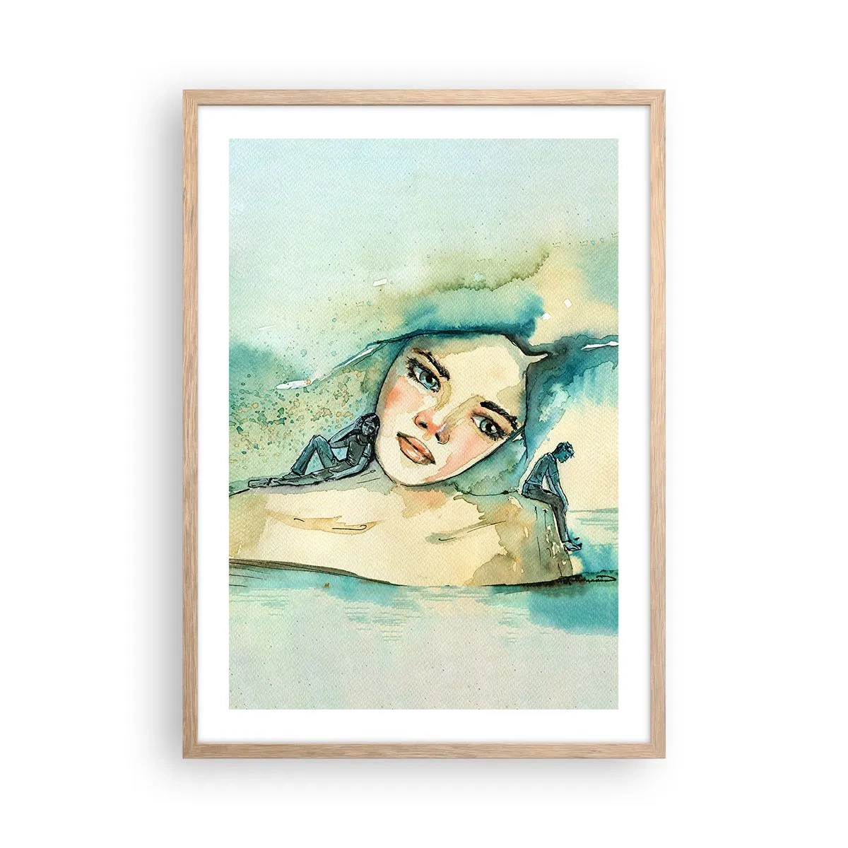 Plakat i ramme af lyst egetræ - Am I blue? - 50x70 cm