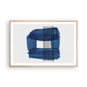 Plakat i ramme af lyst egetræ - Blå-sort sammensætning - 91x61 cm
