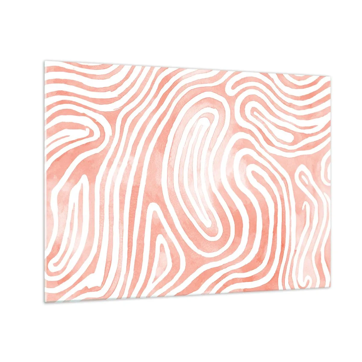 Billede på glas - Abstrakt mønster i hvide og koralfarvede nuancer - 70x50cm - I en labyrint af koraller - Moderne vægdekoration til stue og soveværelse ARTTOR
