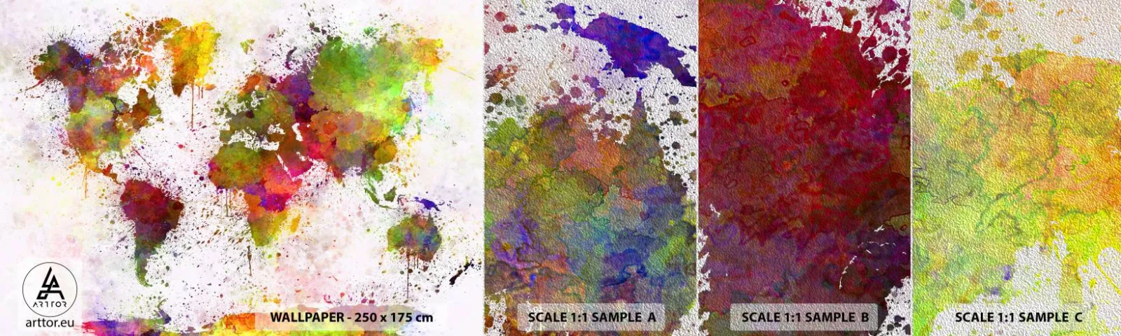 Prøve Fototapet Premium Sand - På en eller anden måde gik det bare godt - Verdenskort, Kontinenter, Stykke - 100x30 cm