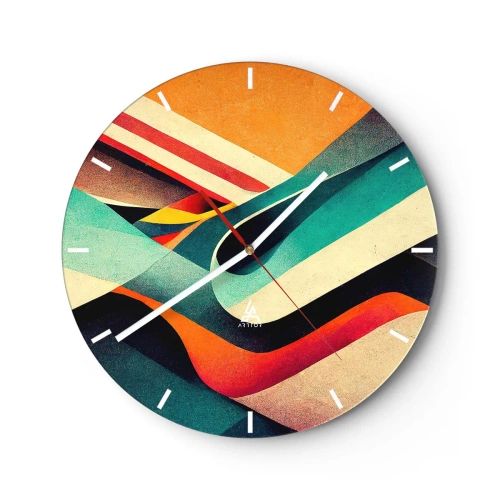 Vægur, Uret - Farverige bølger og striber i en abstrakt geometrisk form - 30x30cm - Intens komposition - Moderne vægdekoration til stue, køkken og soveværelse ARTTOR