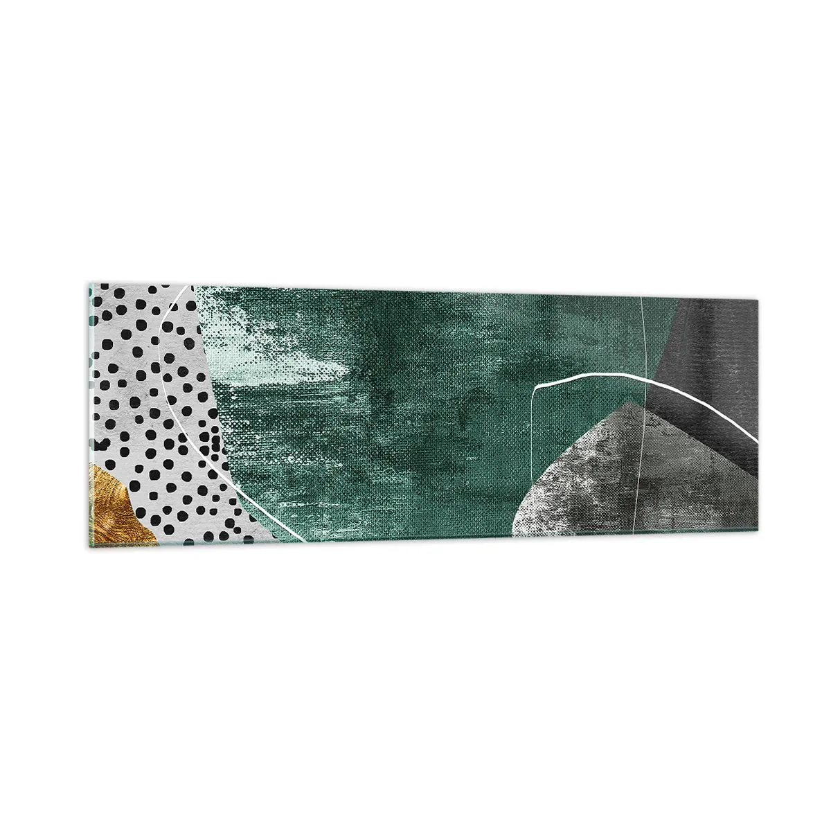 Billede på glas - Farverig abstraktion med en guldflager - 90x30 cm