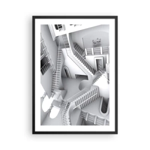Plakat i sort ramme - Illusoriske trapper i et surrealistisk rum - 50x70cm - Rummets paradokser - Moderne vægdekoration til stue og soveværelse ARTTOR