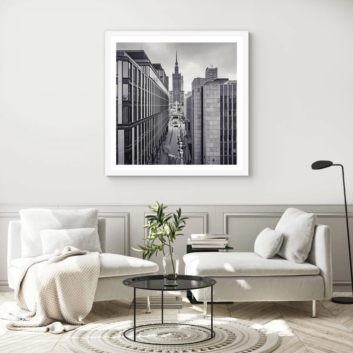 Plakat i hvid ramme - Warszawa dalen - 40x40 cm