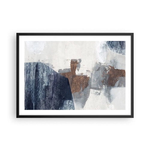 Plakat i sort ramme - Blåbrune former - 70x50 cm