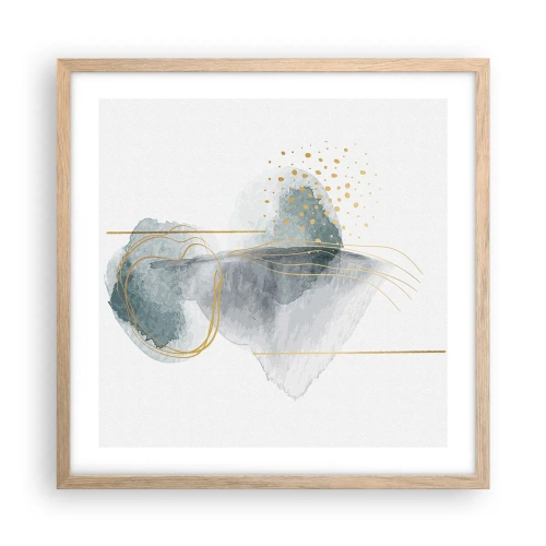 Plakat i ramme af lyst egetræ - Om forholdet mellem grå og guld - 50x50 cm