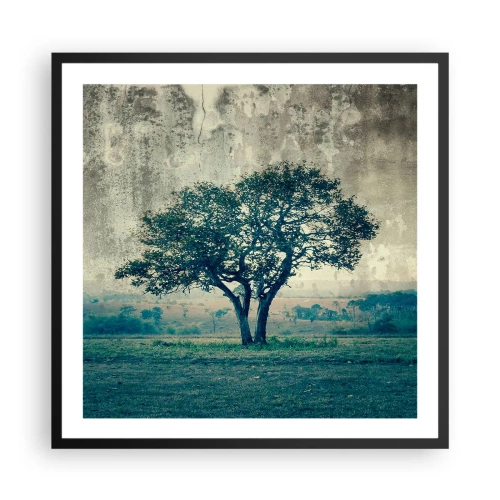 Plakat i sort ramme - Et æbletræ på en blå membran? - 60x60 cm