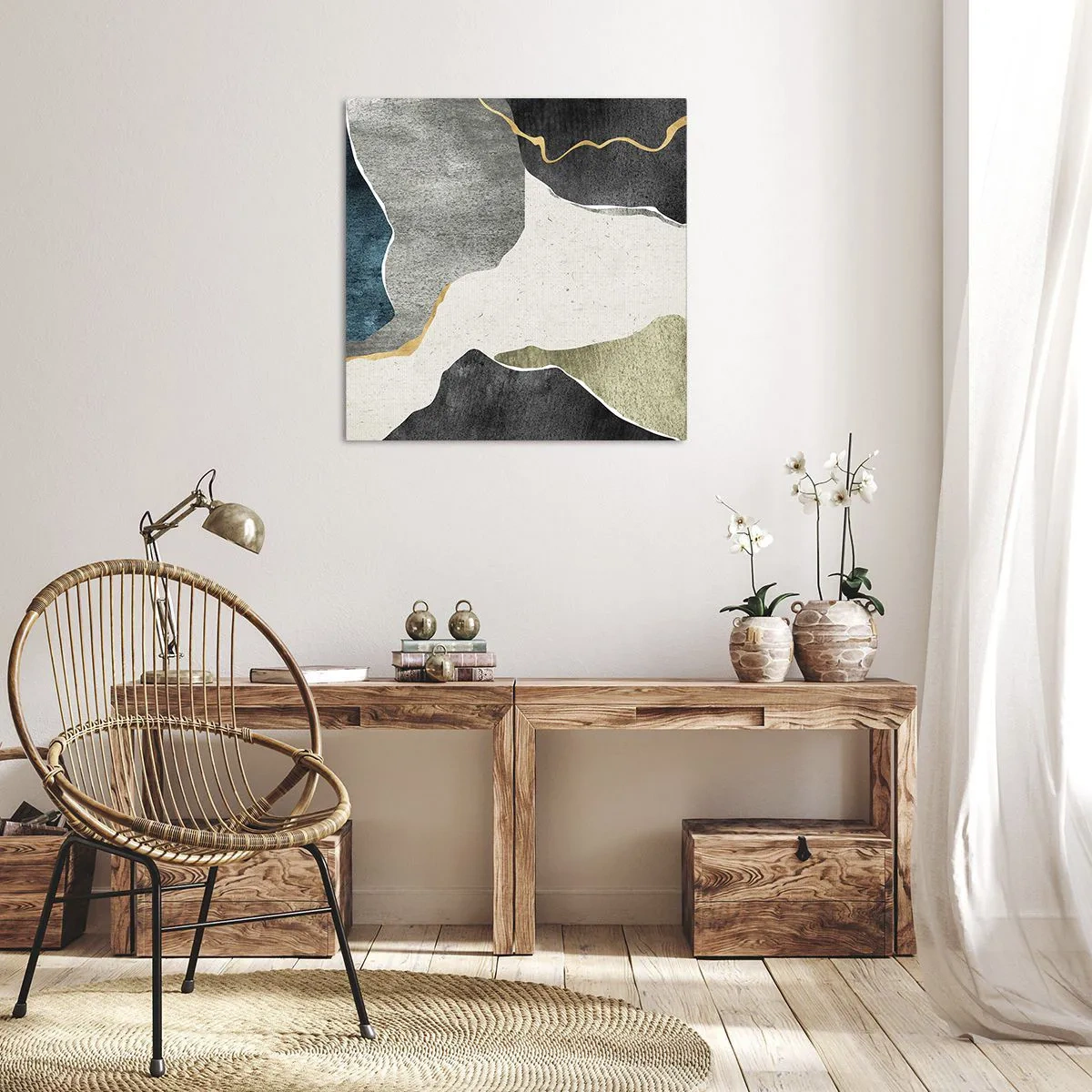 Lærredstryk - Billede på lærred - Mosaikkomposition med en streng af guld - 60x60 cm