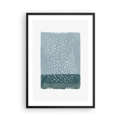 Plakat i sort ramme - En abstrakt komposition med hvide prikker på en blå baggrund. - 50x70cm - Dyrket i blåt - Moderne vægdekoration til stue og soveværelse ARTTOR