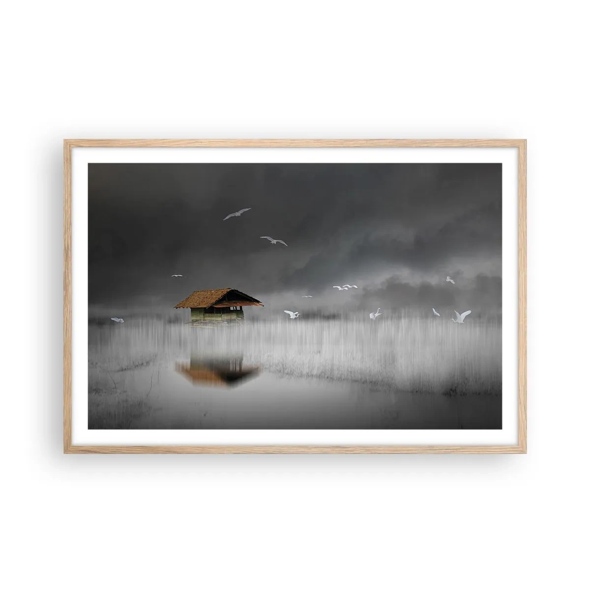 Plakat i ramme af lyst egetræ - Beskyttelse mod regnen - 91x61 cm