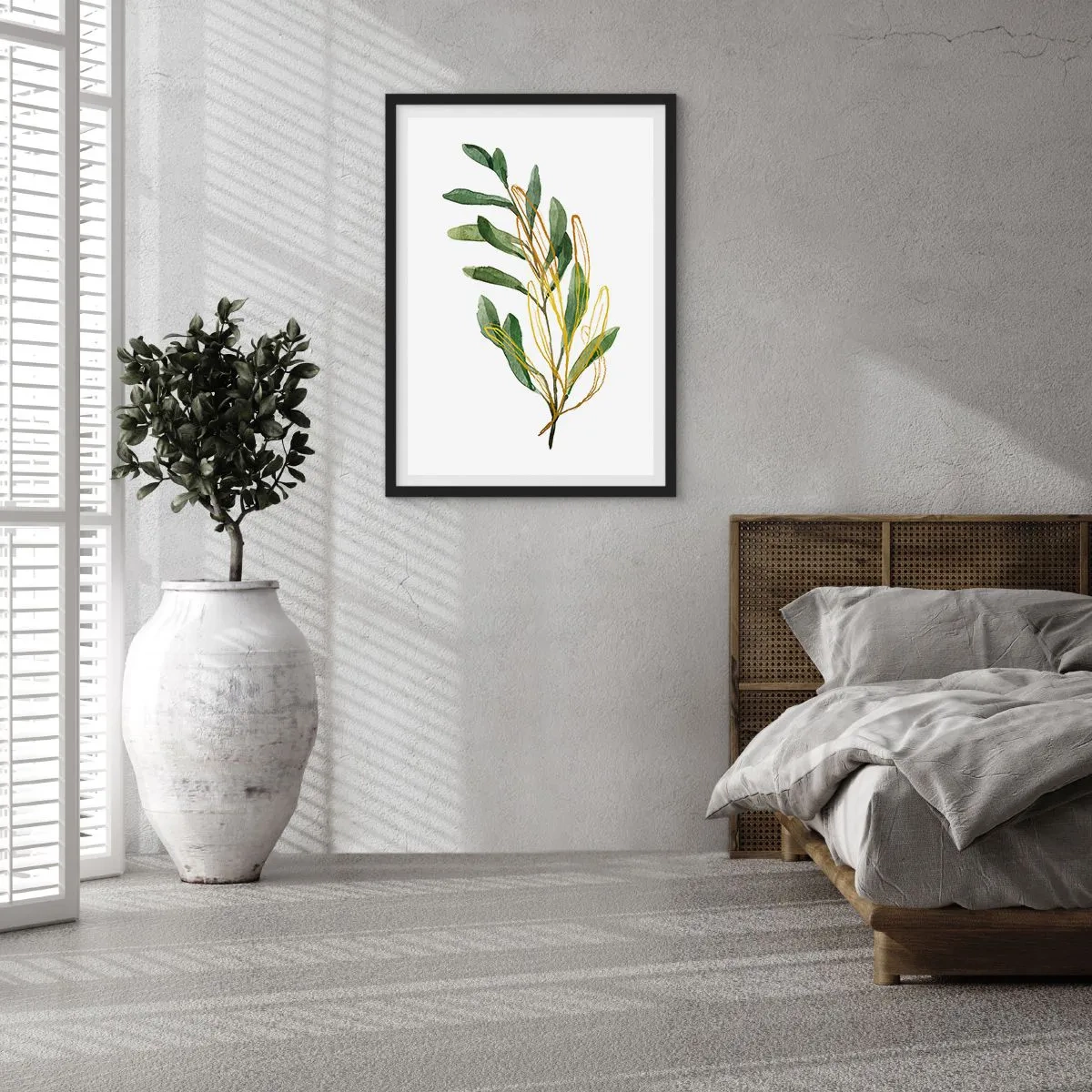 Plakat i sort ramme - Akvarelgren med fine gulddetaljer - 50x70cm - Alt, hvad der er godt - Moderne vægdekoration til stue og soveværelse ARTTOR