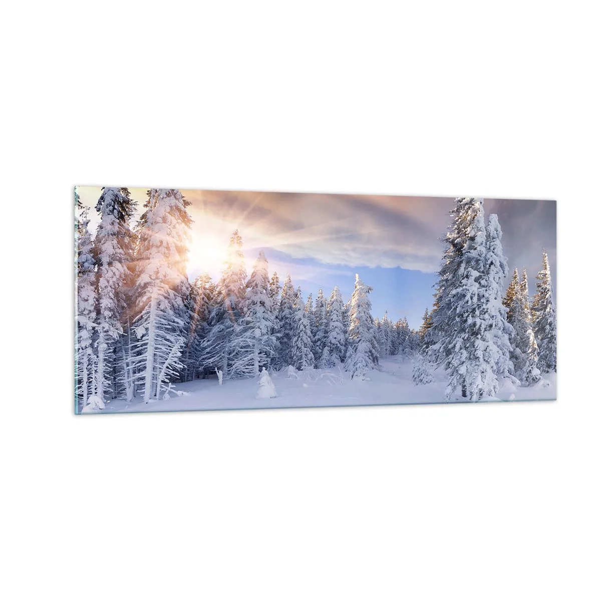Billede på glas - Et snedækket naturspektakel - 100x40 cm