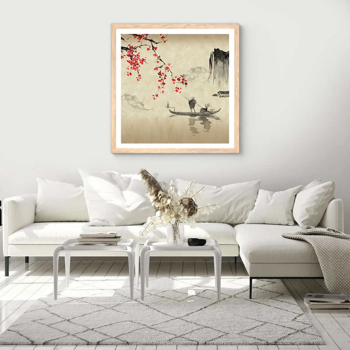 Plakat i ramme af lyst egetræ - I kirsebærblomsternes land - 30x30 cm