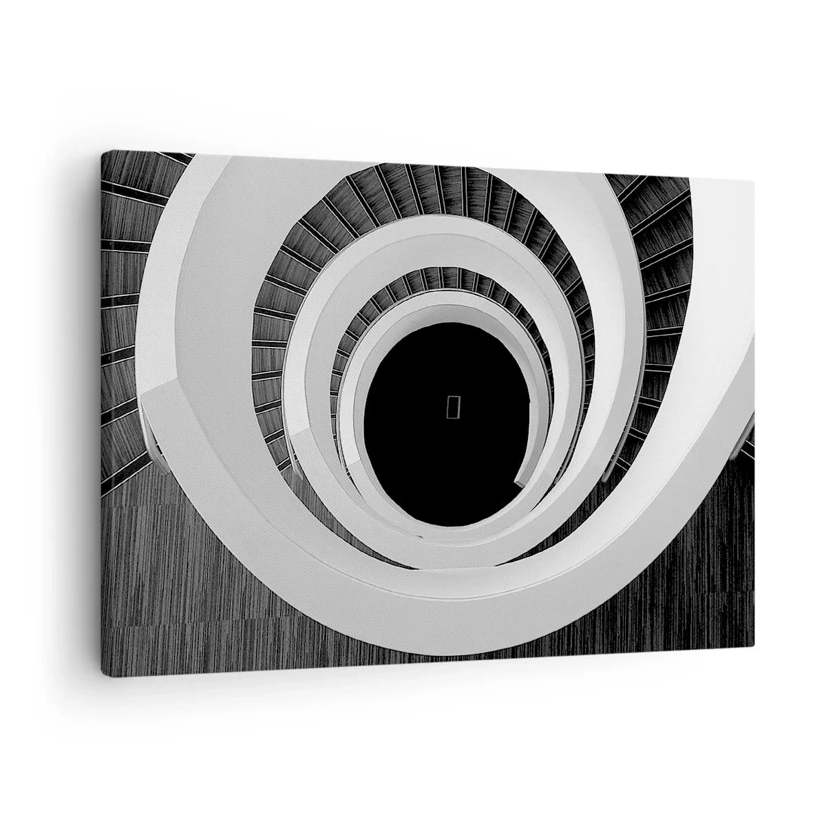 Lærredstryk - Billede på lærred - Sort og hvid vindeltrappe i moderne stil - 70x50cm - Til sagen - Moderne vægdekoration til stue og soveværelse ARTTOR