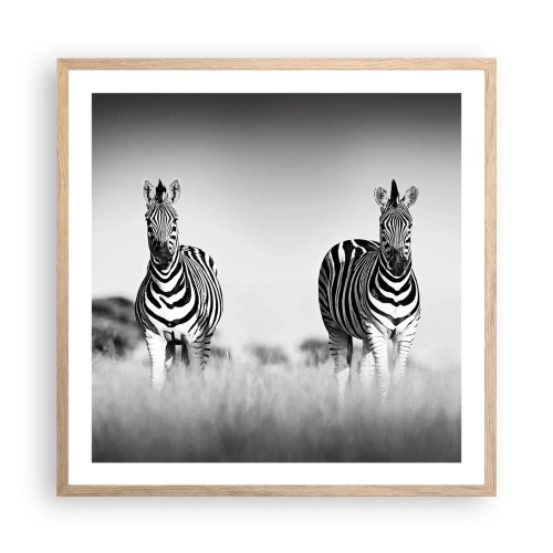 Plakat i ramme af lyst egetræ - Og alligevel er verden sort og hvid - 60x60 cm