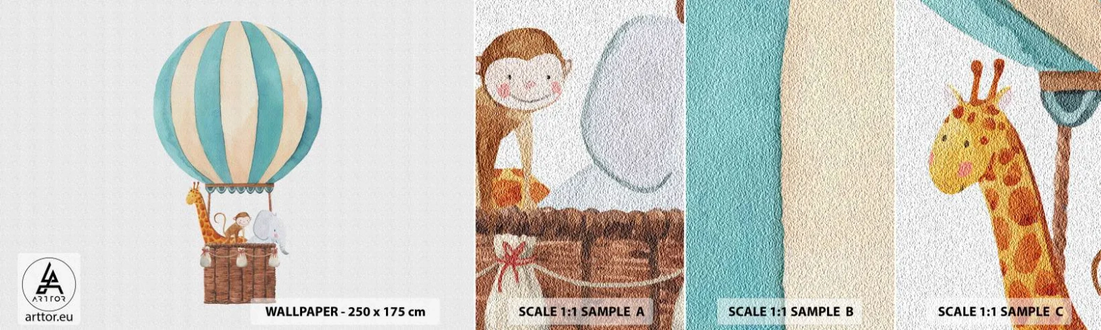 Prøve Fototapet Selvklæbende Deluxe Sticker - Fantastisk tur - Ballon, For børn, Årgang - 100x30 cm