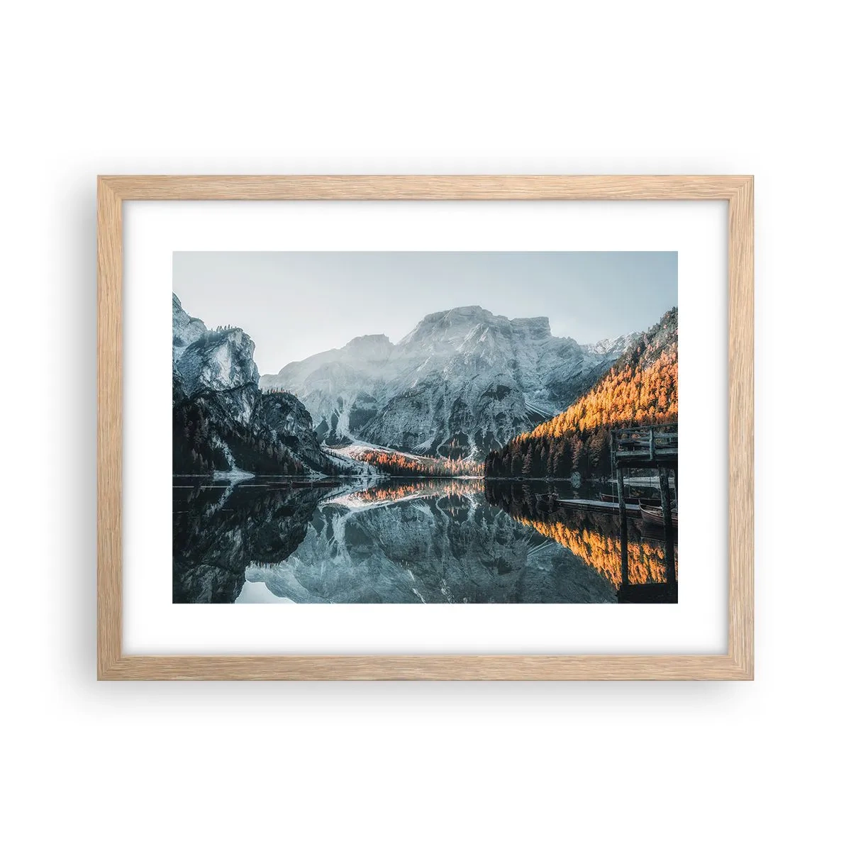 Plakat i ramme af lyst egetræ - Spejllandskab - 40x30 cm