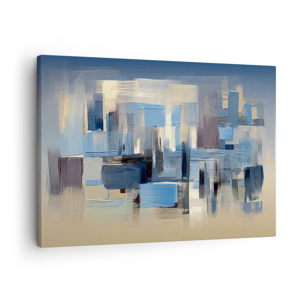 Lærredstryk - Billede på lærred - Geometriske former i blå og beige nuancer - 70x50cm - Blå konstruktion - Moderne vægdekoration til stue og soveværelse ARTTOR