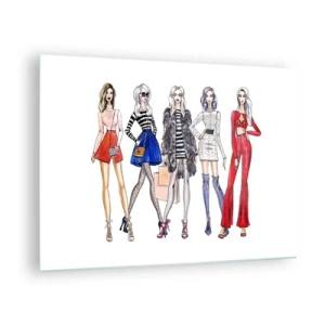 Billede på glas - Moderigtige figurer i stilfulde outfits i illustrationen - 70x50cm - Every week Fashion Week - Moderne vægdekoration til stue og soveværelse ARTTOR